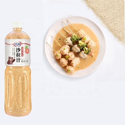 Chinese en Japanse sesamsalade dressing top mayo crème met geroosterde sesam smaak